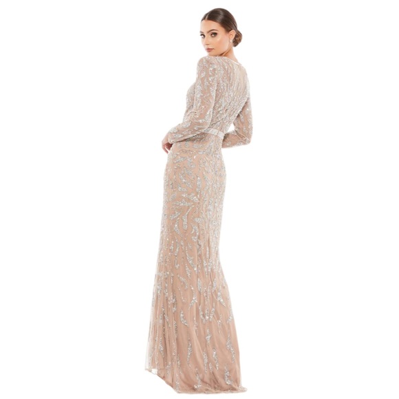 Mac Duggal Beaded Long Sleeve evening gown 5124 Mocha size 14 - Picture 2 of 11